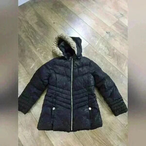 MICHAEL KORS girls  7/8 black and gold winter hooded jacket